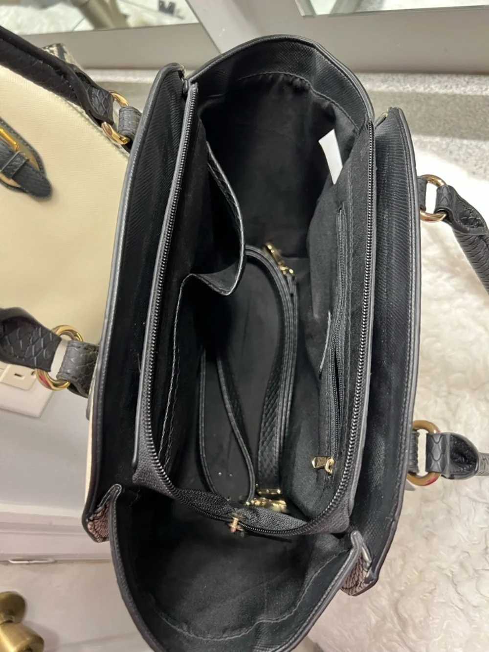 Apt. 9 Structured Two-Tone Dome Satchel Handbag - Black & Cream